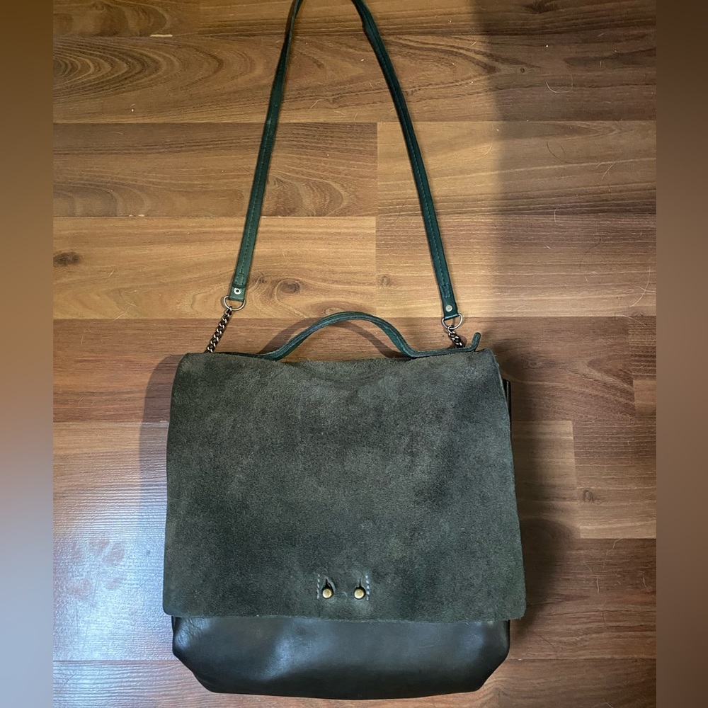 Suede + leather grey shoulder/messenger bag